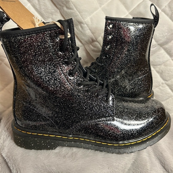 NIB Martens Black Glitter Combat Boots Girls Womens size